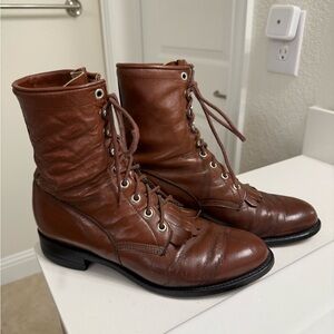Vintage 80's Justin Ankle Leather Lace-Up Boots sz 7.5